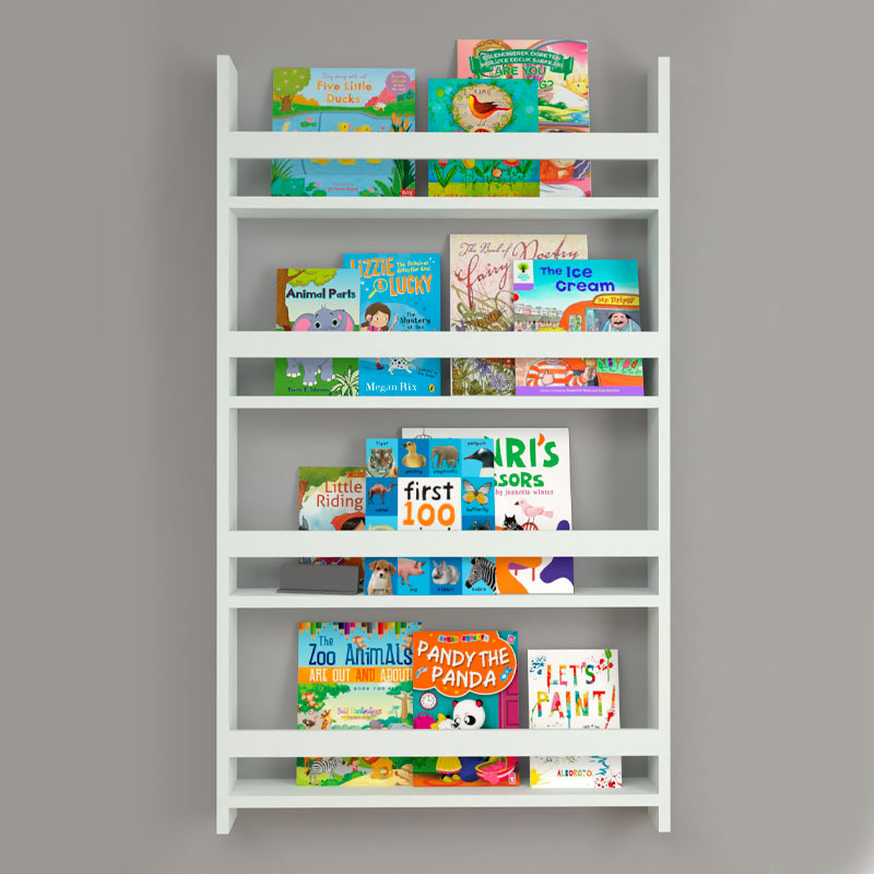 Wall Bookshelf KIDO in white, measuring 70x10x120cm, designed for children's autonomy and organization.